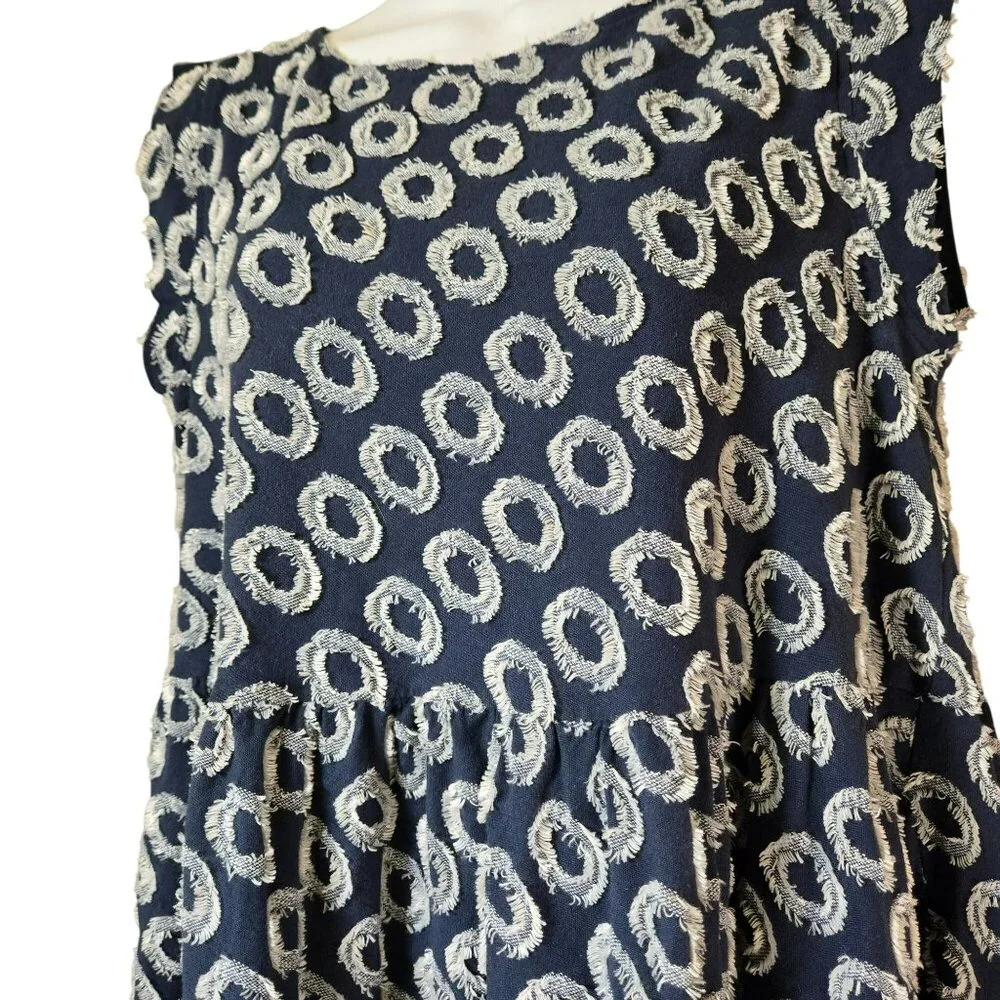 Maeve Anthropologie Lisanne Textured Navy Ivory Tunic Dress Sz S Frayed Circles - Picture 6 of 15